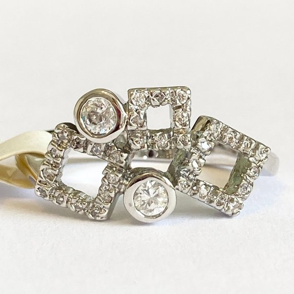 Cubic Zirconia Geometric Anniversary Ring Size 10 Silver Rhodium Plated BezelSet - Picture 6 of 14